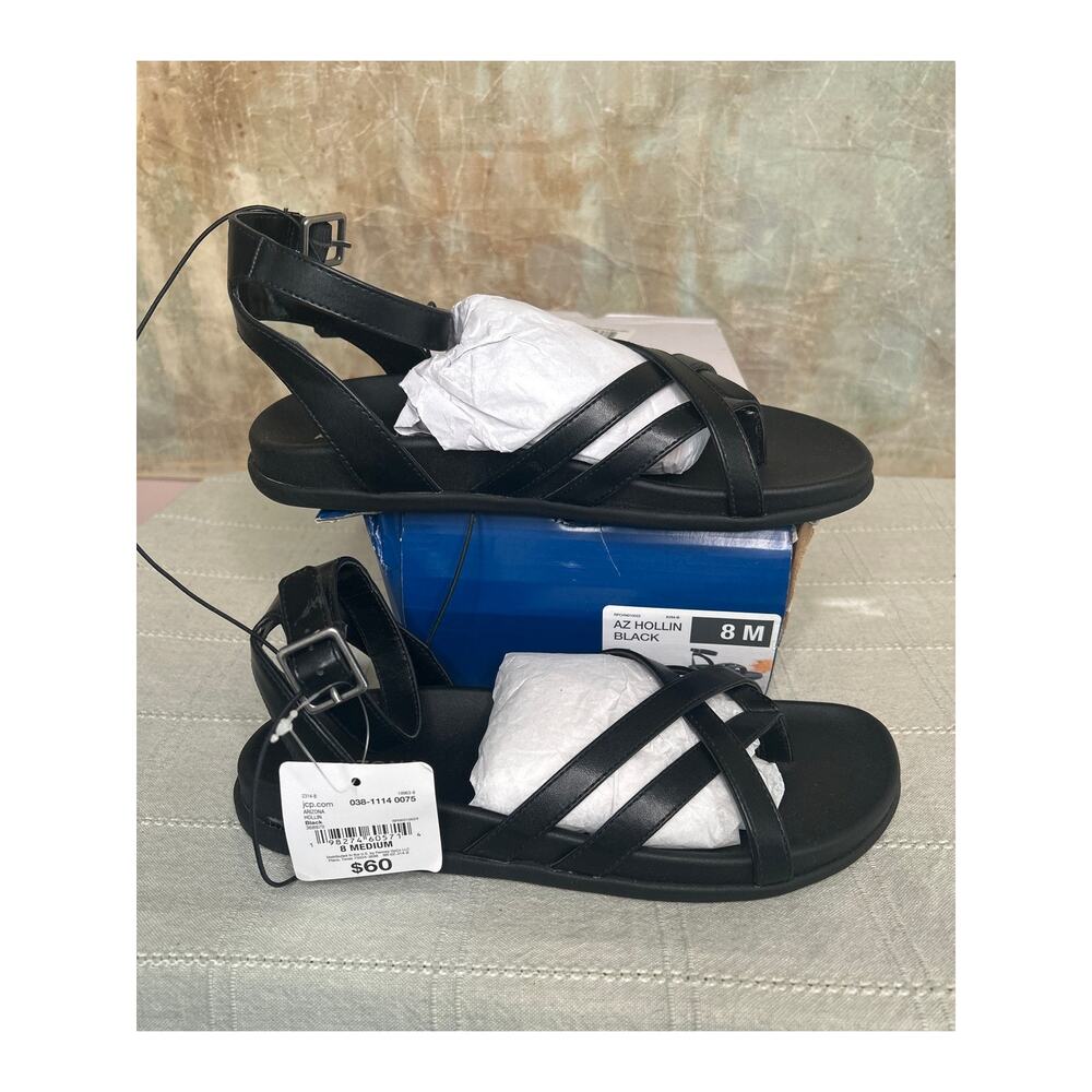 Arizona Jean Co Hollin Women's Black Strappy Ankle Strap Footbed Sandal Size 8 M